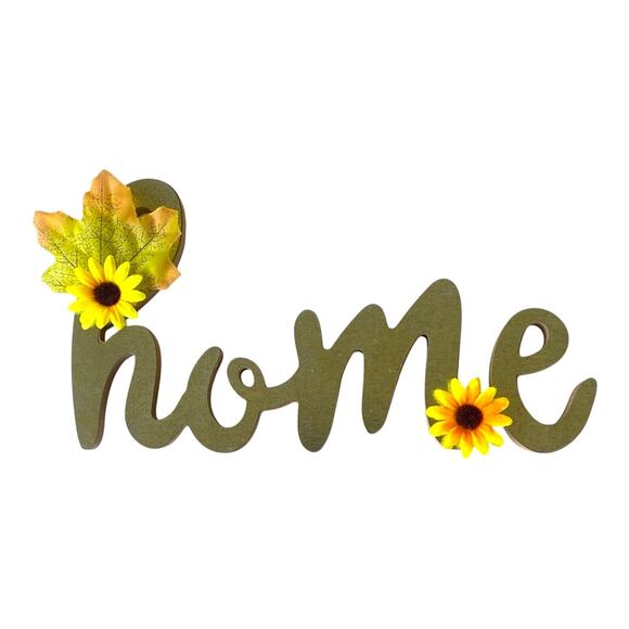Beige “Home” Fall Sign – Sunflower & Leaf Farmhouse Tiered Tray Shelf Decor - Picture 1 of 5